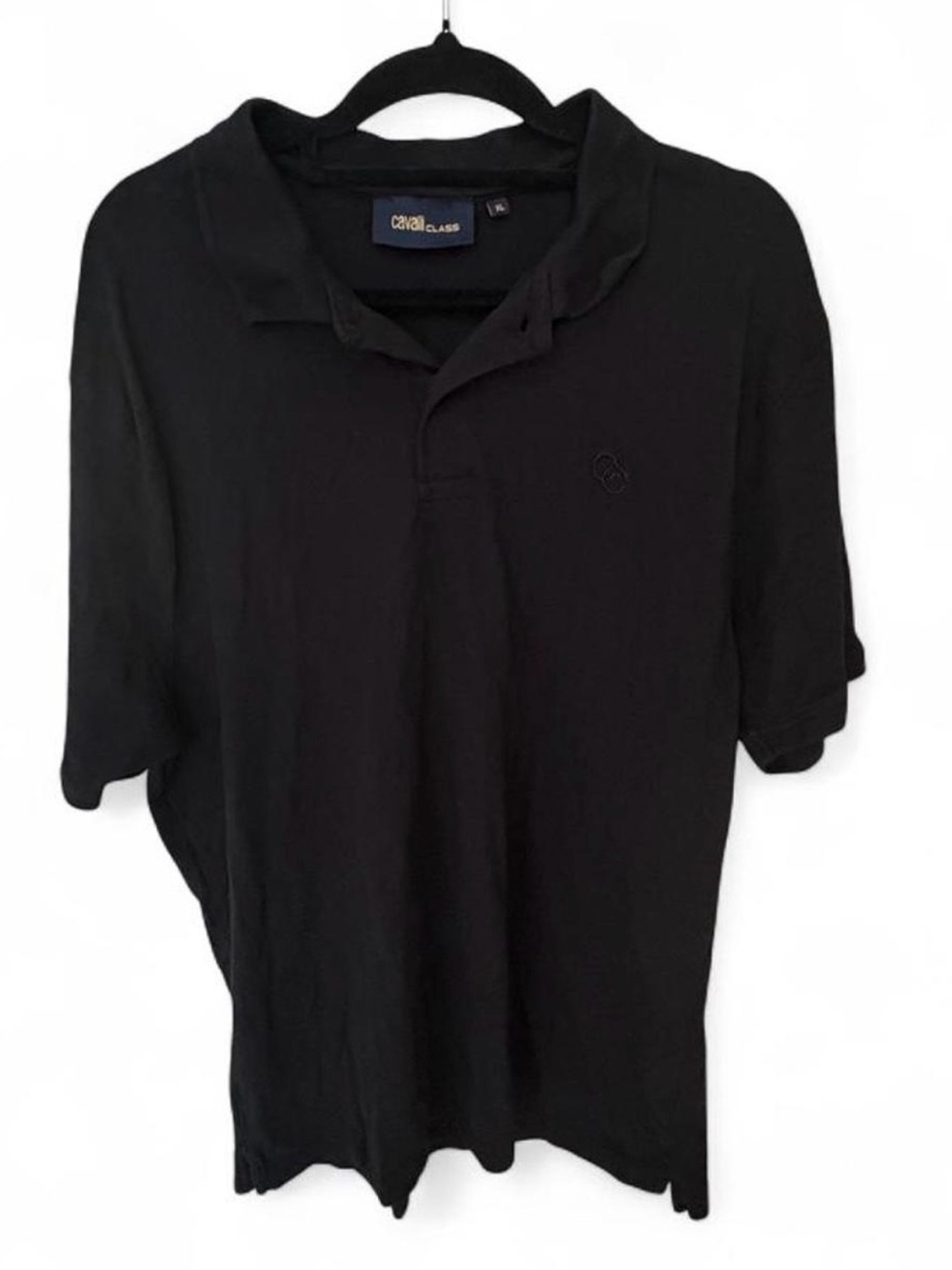 Cavalli Class Black Short-Sleeve Polo with Subtle Chest Emblem